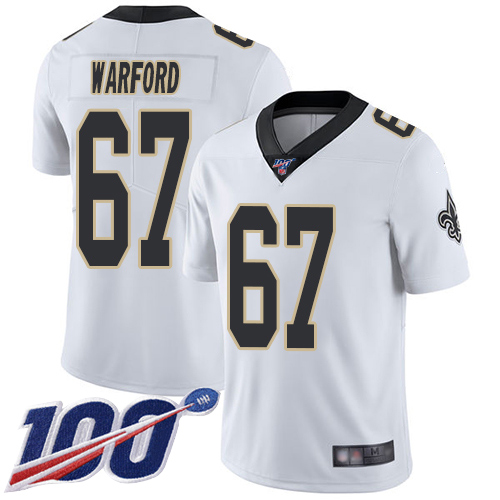 Men New Orleans Saints Limited White Larry Warford Road Jersey NFL Football #67 100th Season Vapor Untouchable Jersey